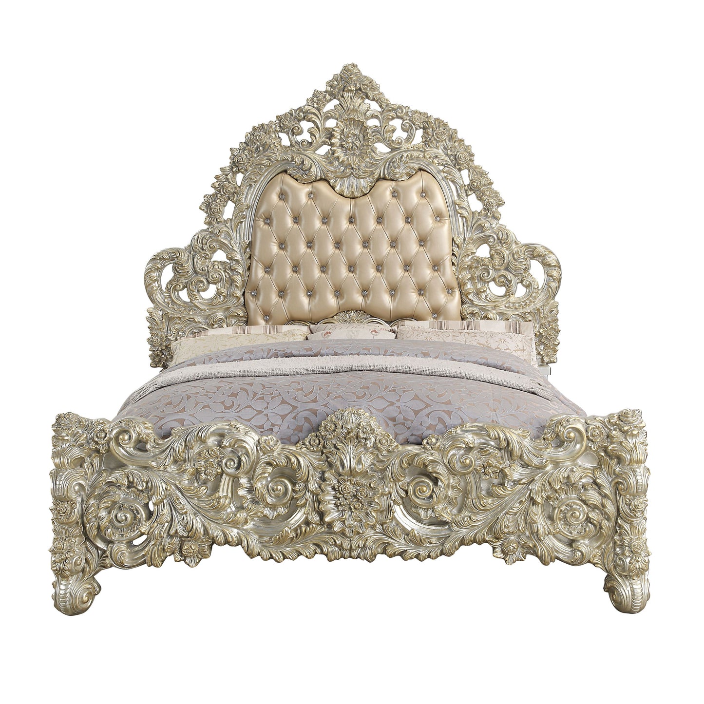 ACME Sorina EK BED Pu & Antique Gold Finish BD01241EK