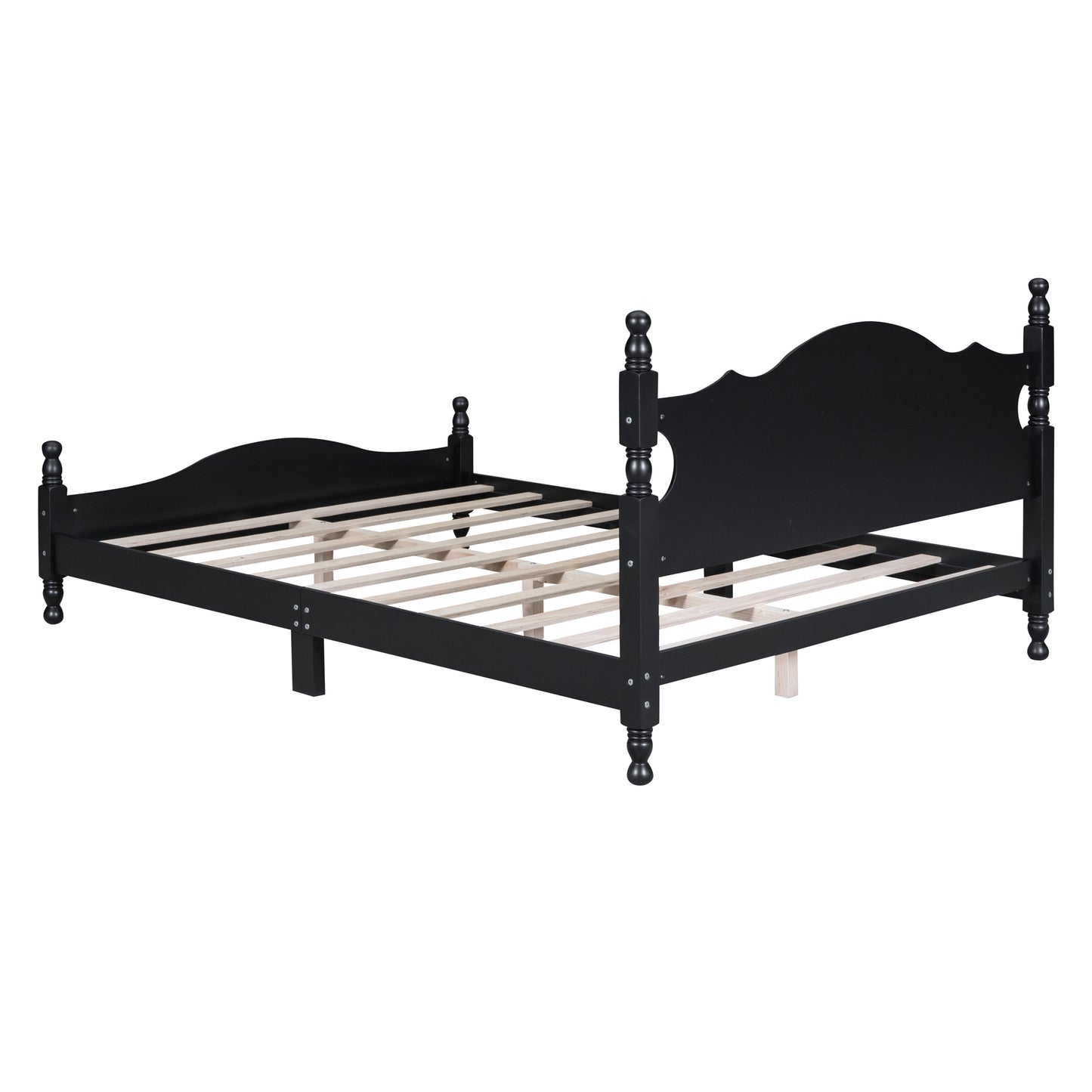 Queen Size Wood Platform Bed Frame,Retro Style Platform Bed with Wooden Slat Support,Black