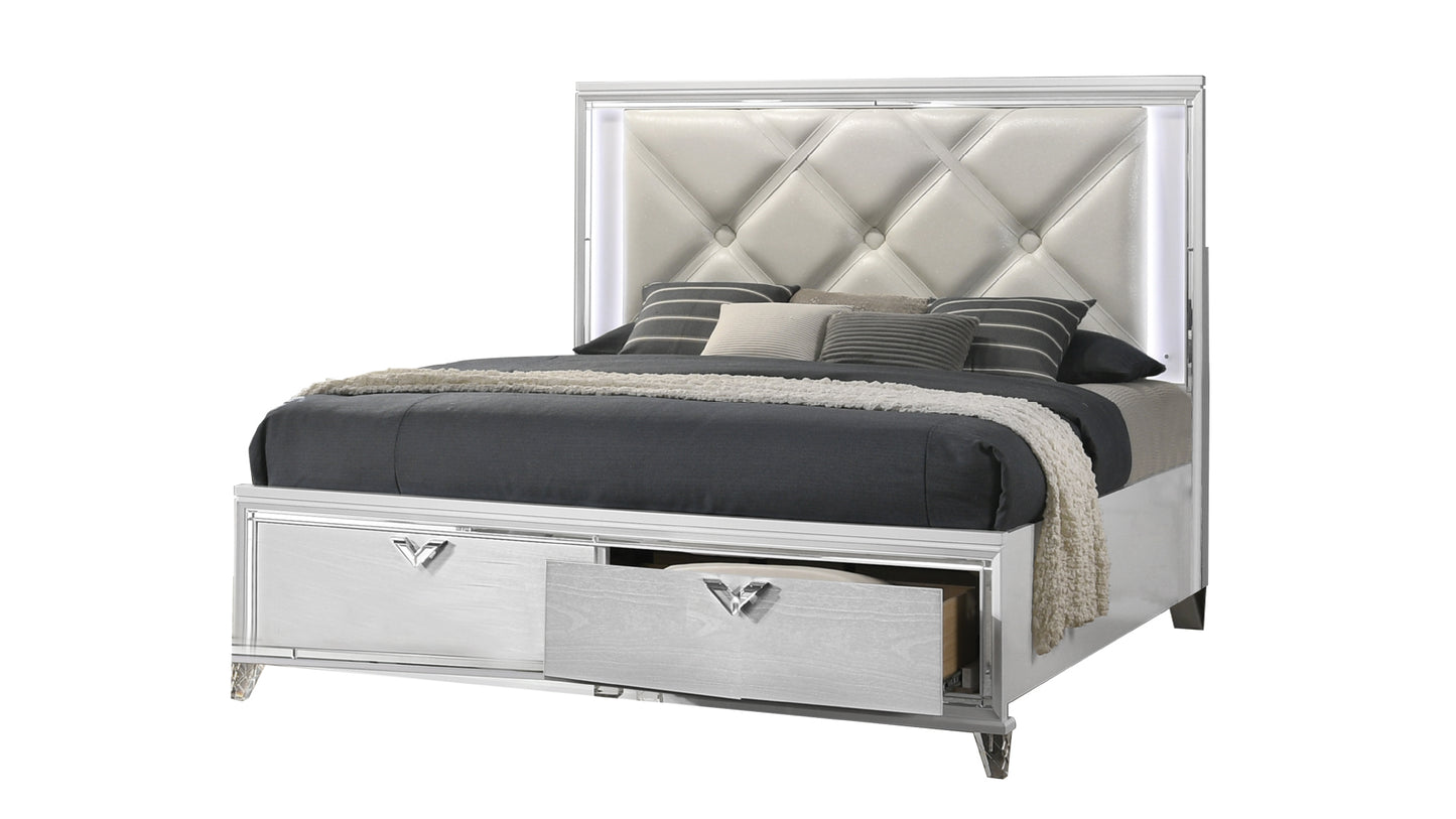 Modern Style King 4PC  Bedroom Set with LED Accents & V-Shaped handles