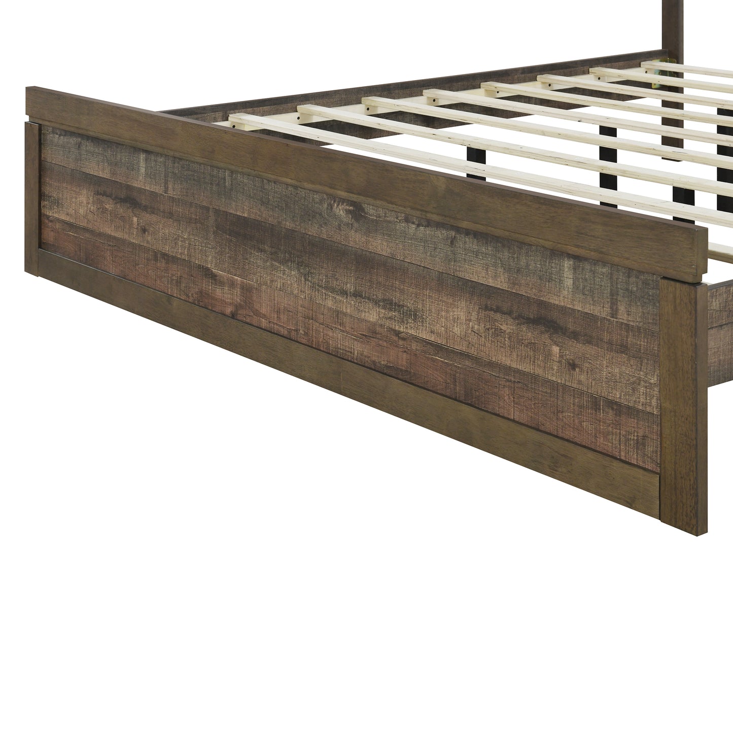 Vintage Farmhouse Style King Size Platform Bed with 10 Wooden Slats Support, No Box Spring Needed, Rustic Brown