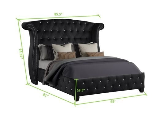 Queen 5 Pc Upholstery Bedroom Set Made With Wood in Black