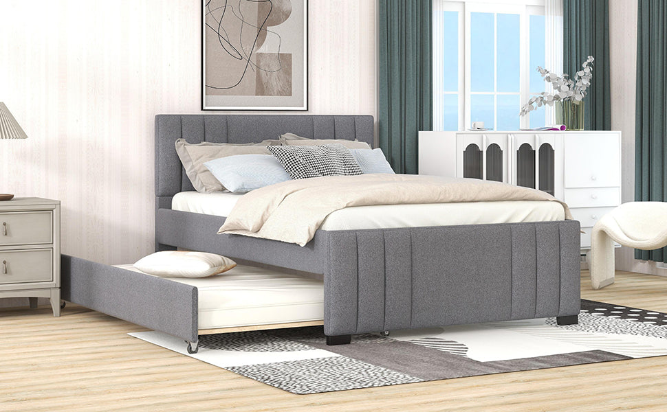 Full Upholstered Platform Bed with Trundle,Grey (OLD SKU:SM001006AAE)