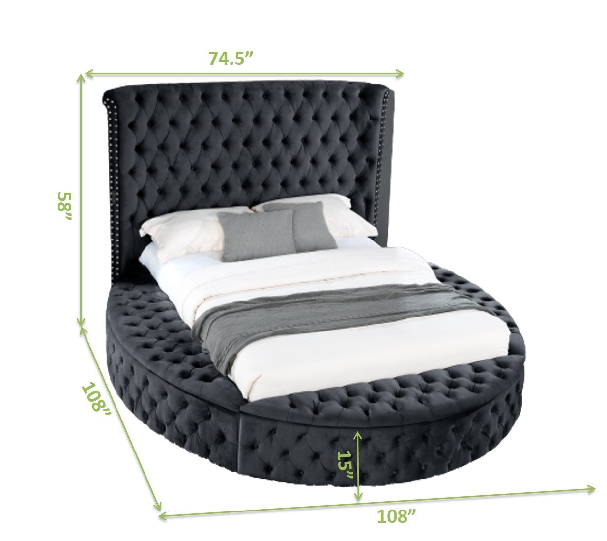 Queen Size Tufted Upholstery Storage Bed made with Wood in Black