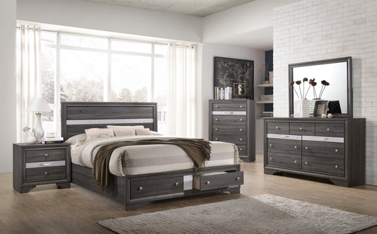 Traditional Queen 5 PC Stoage Bedroom Set in Gray made with Wood