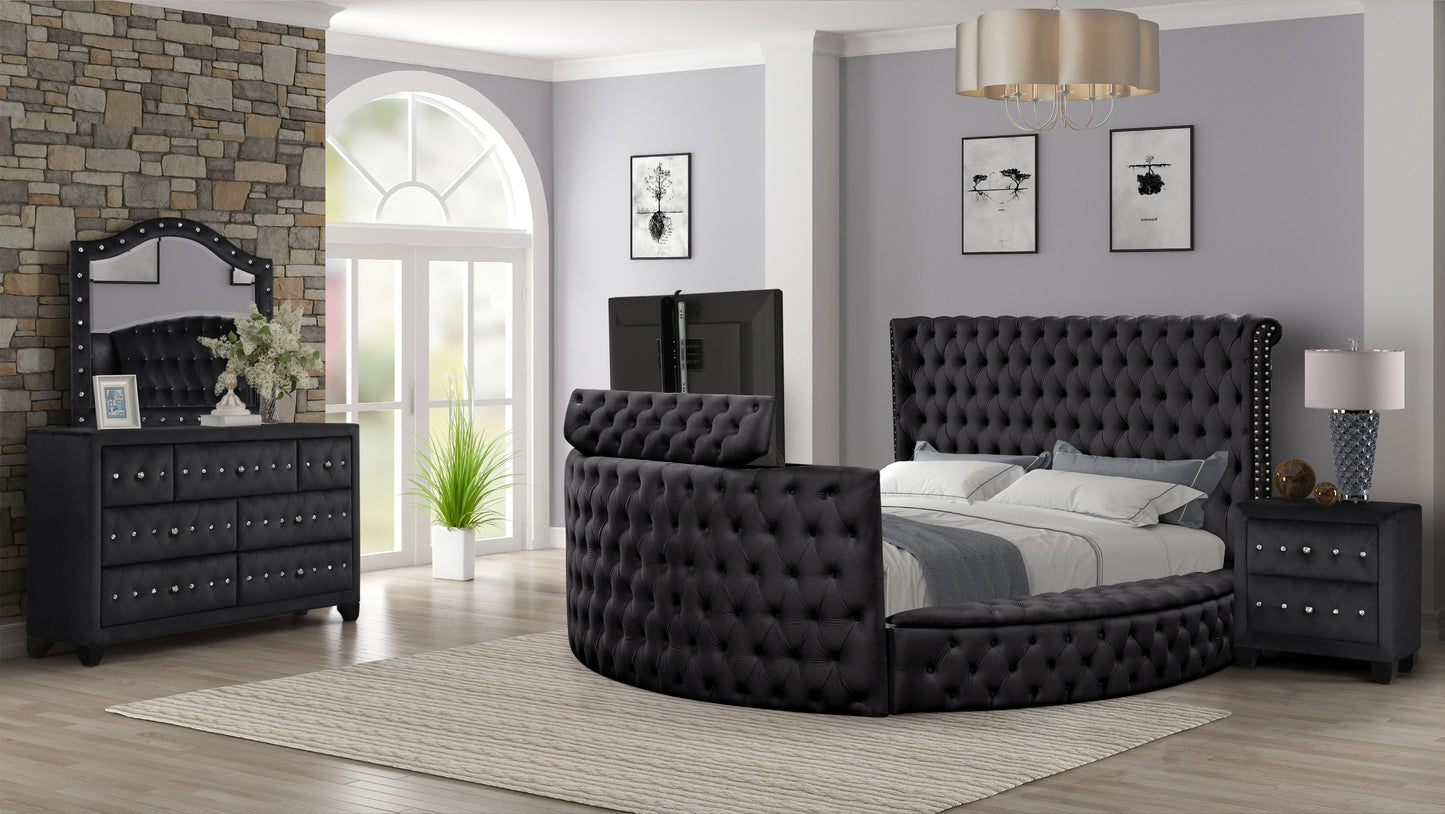 Modern Style Crystal Tufted Queen 4PC Bed room set Made with wood in Black