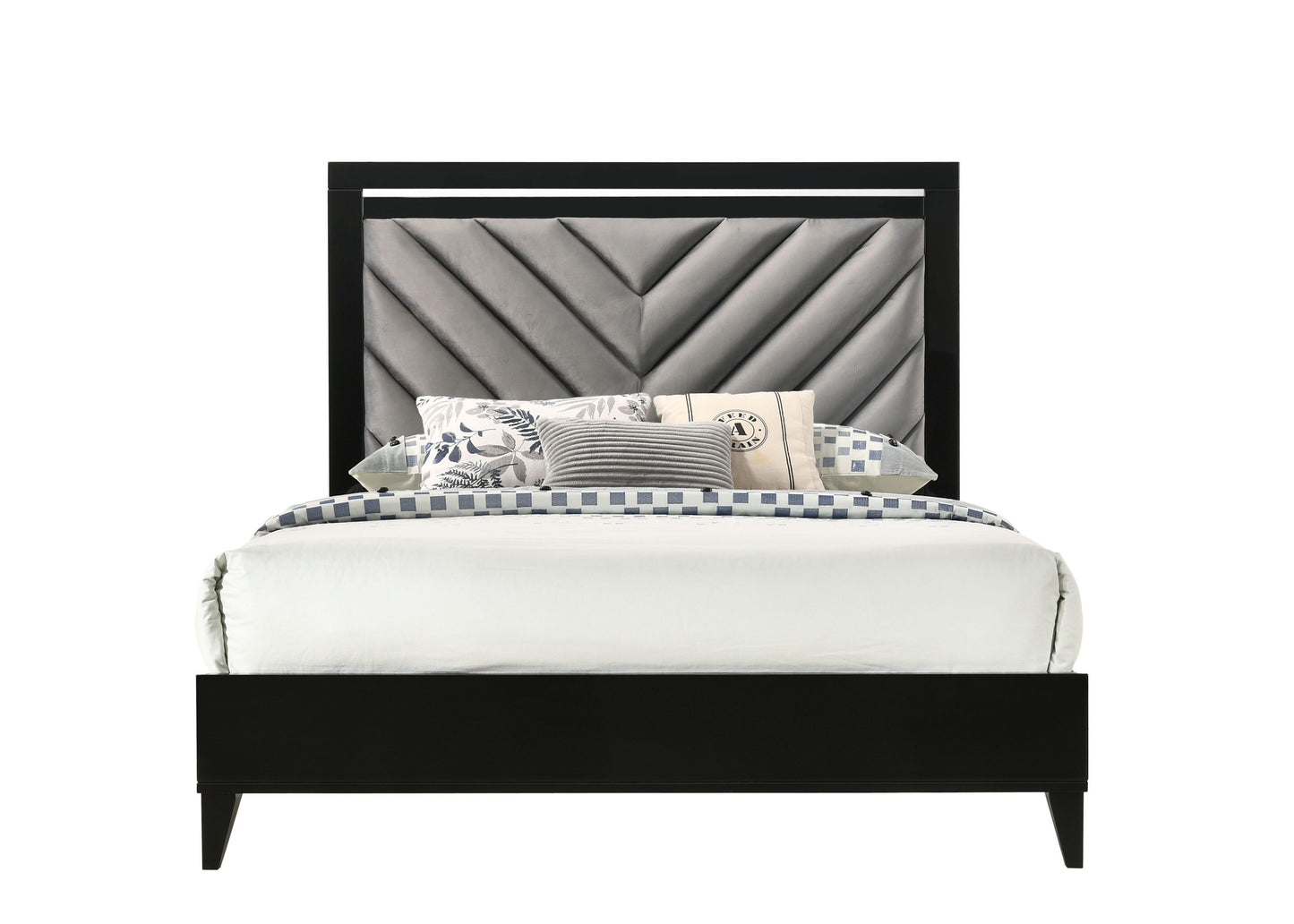 ACME Chelsie Queen Bed• Gray Fabric & Black Finish 27410Q