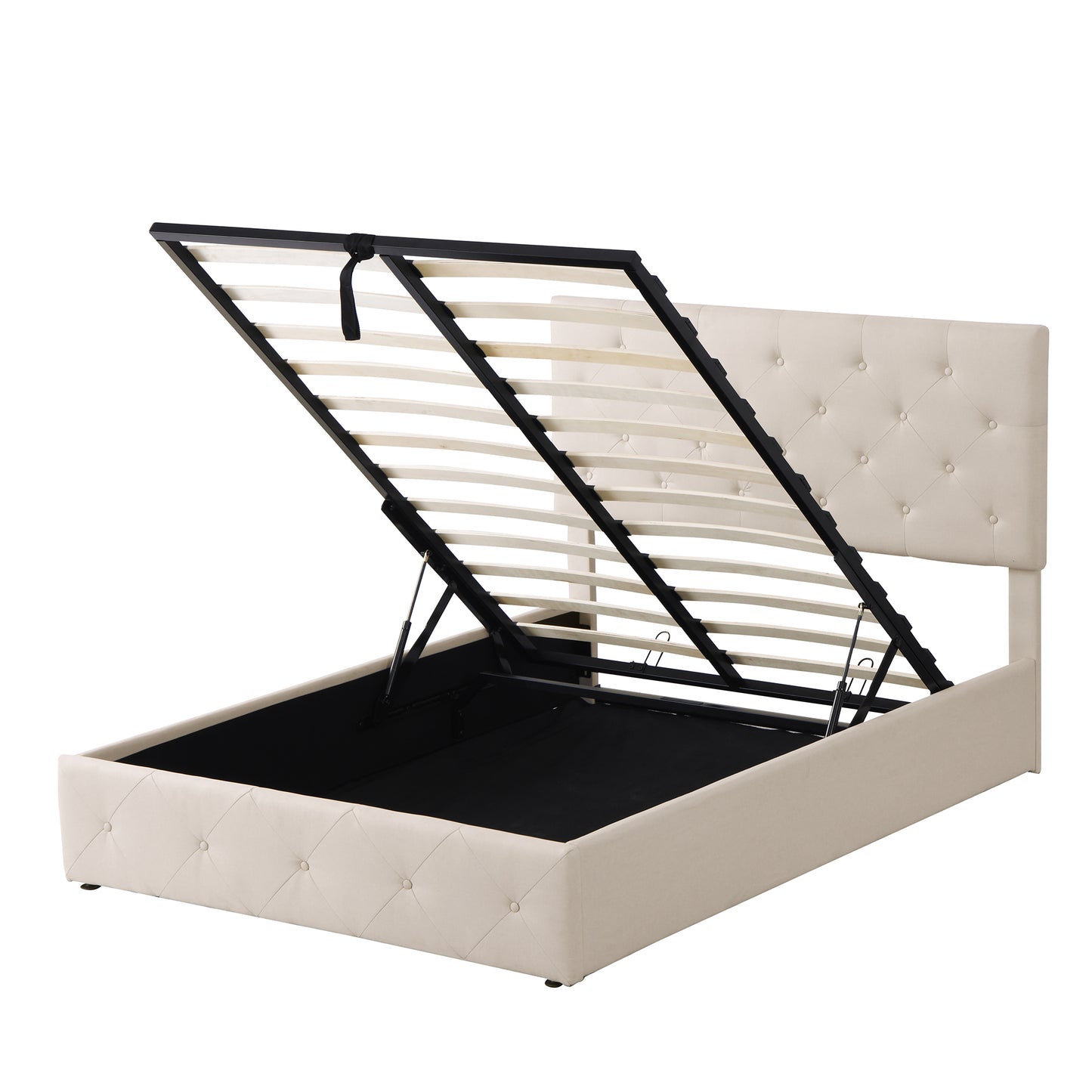 Full size Upholstered Platform bed with a Hydraulic Storage System - Beige