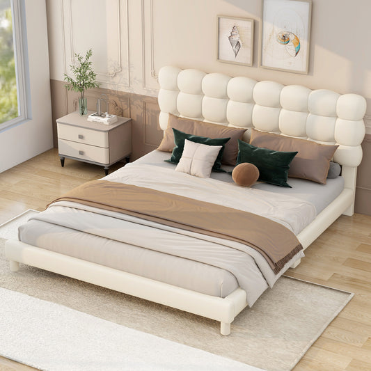 Full Size Upholstered Platform Bed with Soft Headboard,Beige