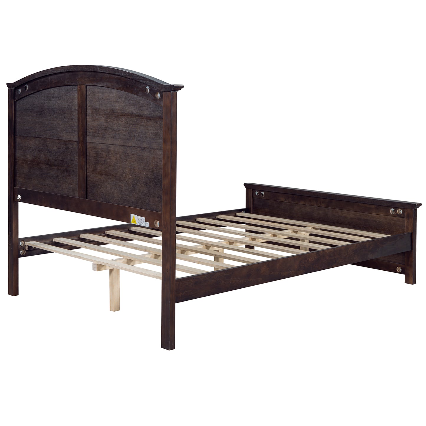 Farmhouse Wooden Platform Full Size Bed with Curl Design Headboard and Footboard for Teenager, Espresso