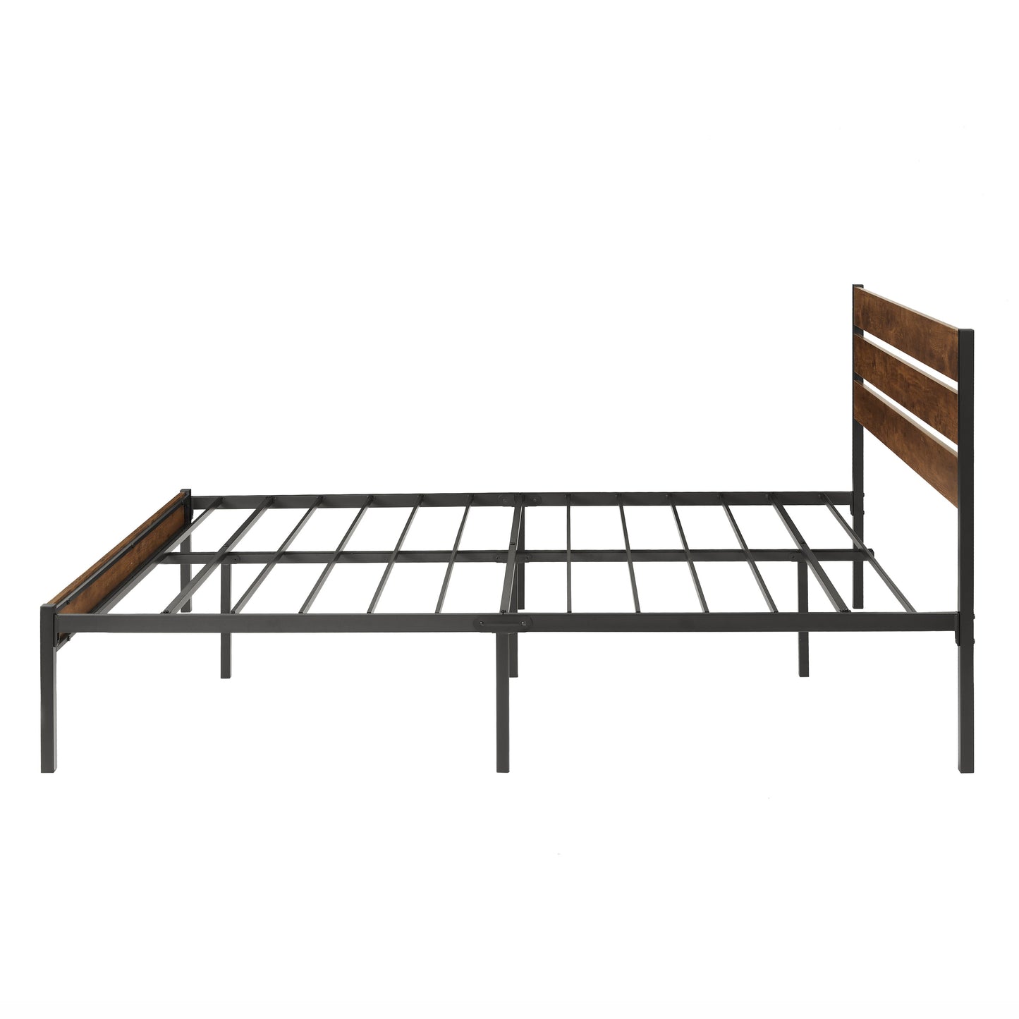 Full Size Bed Frame with Wood Headboard, Metal Frame with Strong Slats, Noise Free,No Box Spring Needed-Brown.