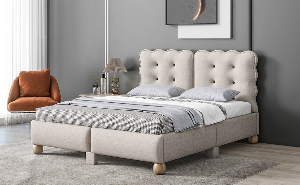 Full Size Upholstered Platform Bed with Support Legs,Beige