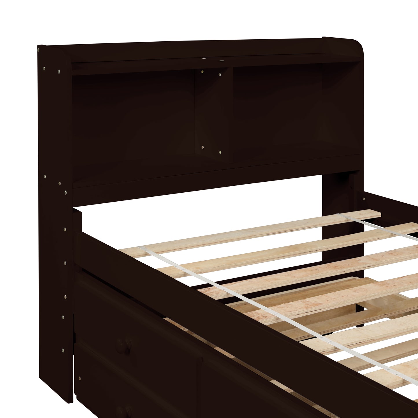 Twin Bed with Bookcase,Twin Trundle,Drawers,Espresso