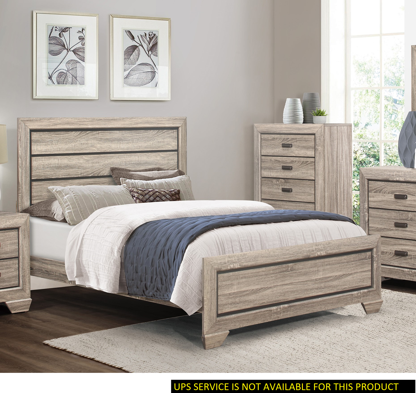 Natural Finish Contemporary Design 1pc Full Size Bed Dark Under-Paneling Wooden Bedroom Furniture