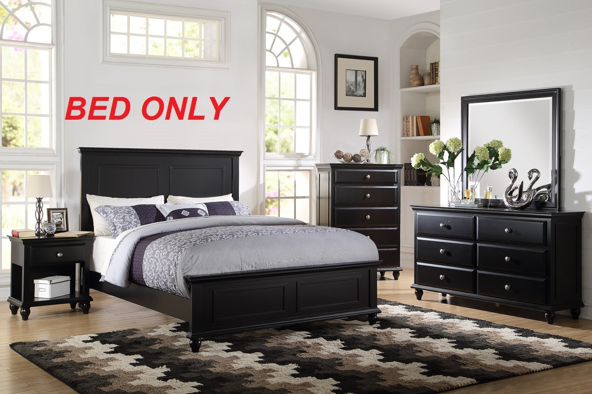 Black Color Eastern King Size Bed Bedroom Furniture High Panel Headboard Footboard Plywood 1pc Bedframe