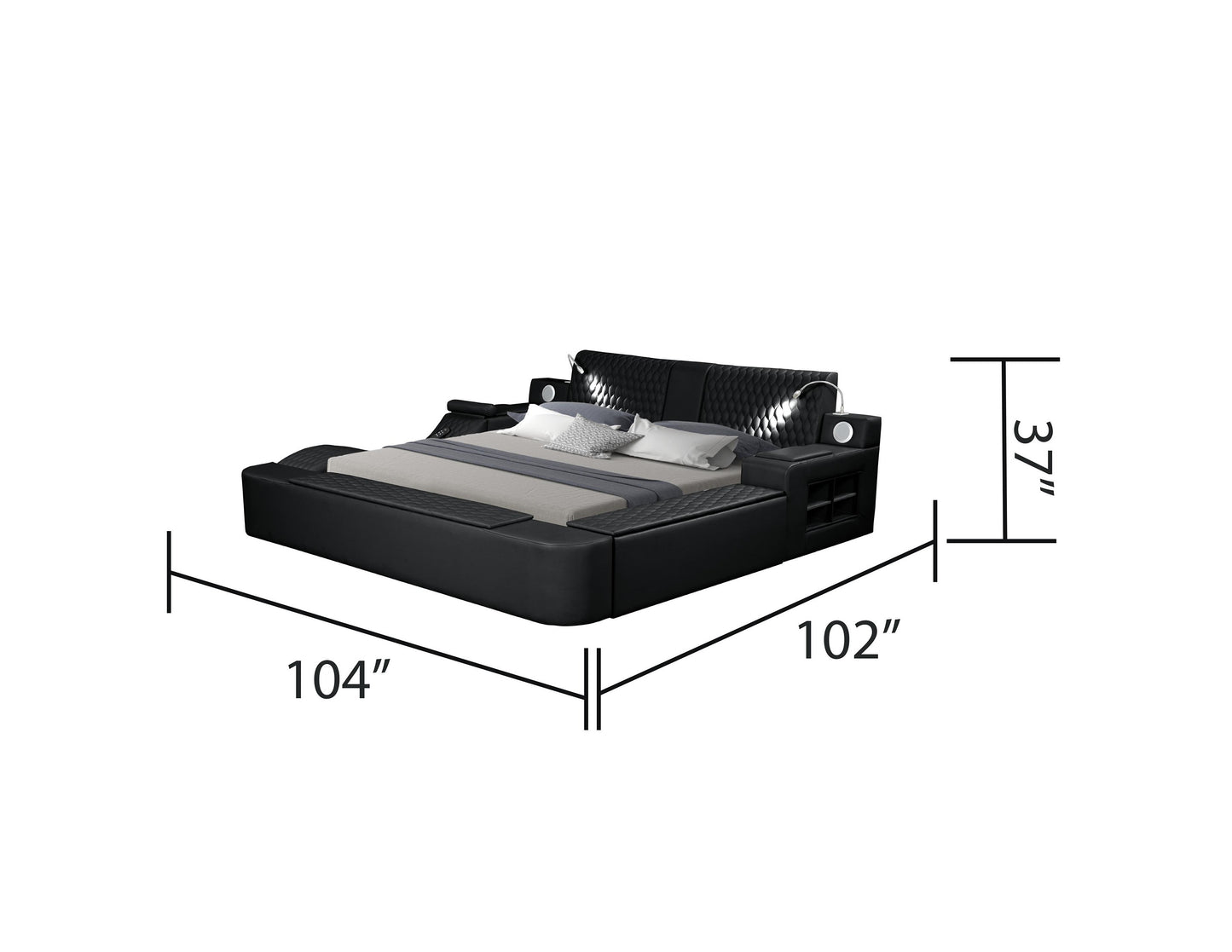 Smart Multifunctional King Size Bed Made with Wood in Black