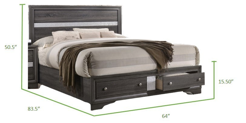 Traditional Queen 5 PC Stoage Bedroom Set in Gray made with Wood