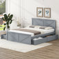 Queen Size Wooden Platform Bed with Four Storage Drawers and Support Legs, Gray