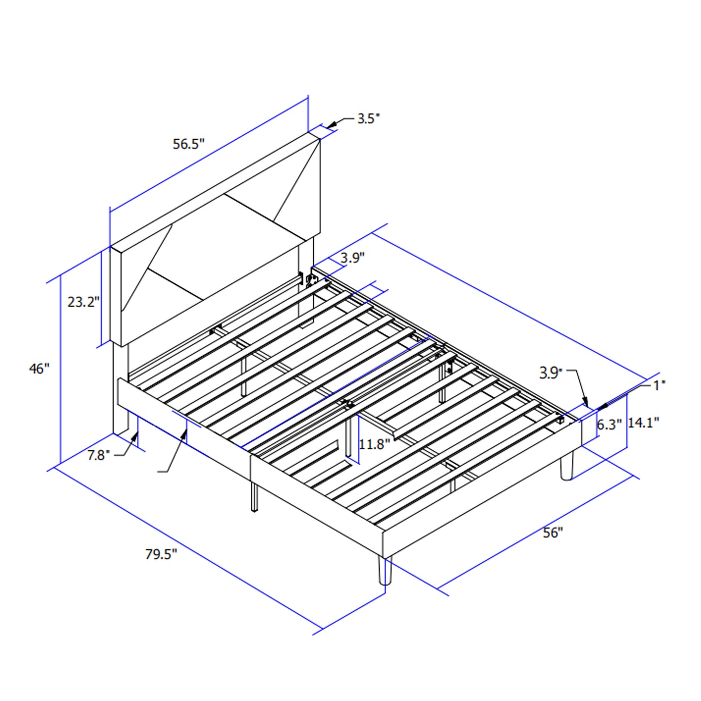 Marco de cama con plataforma tapizada de tamaño completo con cabecero, soporte de listones de madera resistente, base de colchón, no necesita somier, fácil montaje, gris