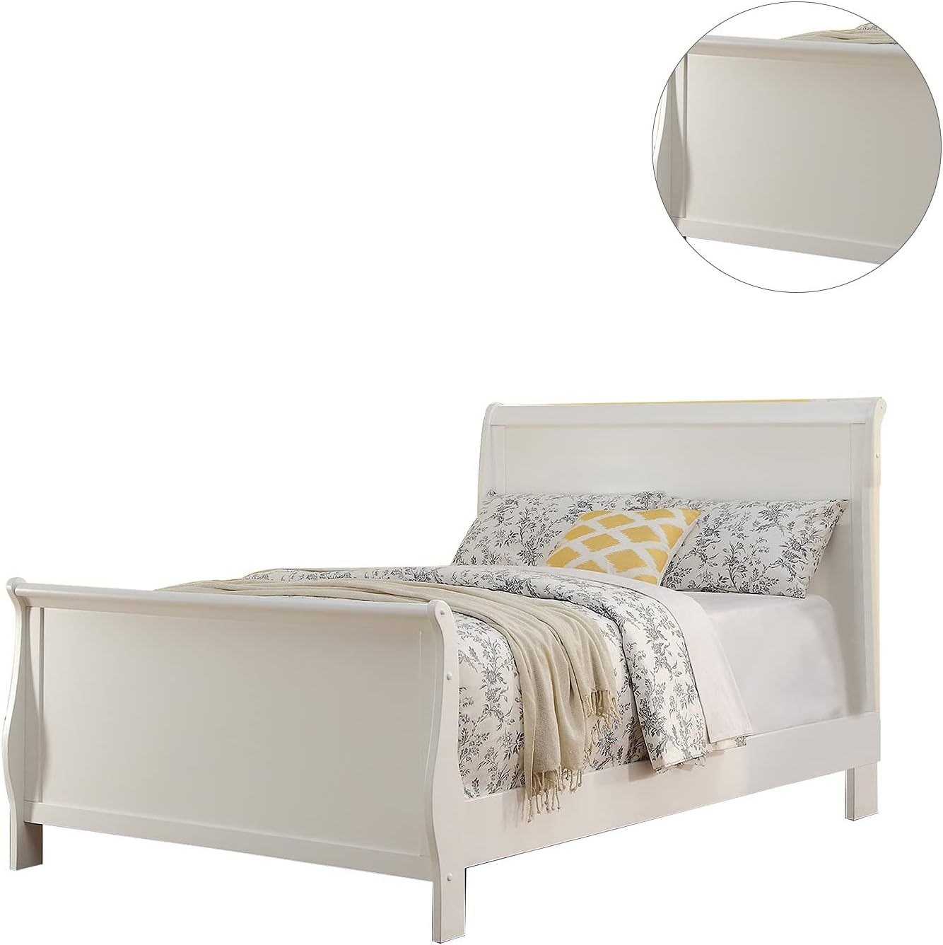 Modern 1pc Full Size Bed Bedroom Furniture Sleigh Design Headboard Footboard Plywood 1pc Bedframe White Color